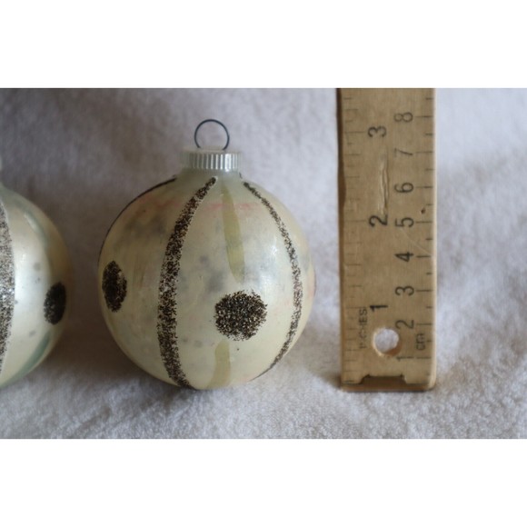 Lot 2 Vintage DBGM 2.5" Christmas Ornaments Striped Silver Glitter West Germany - Picture 3 of 11